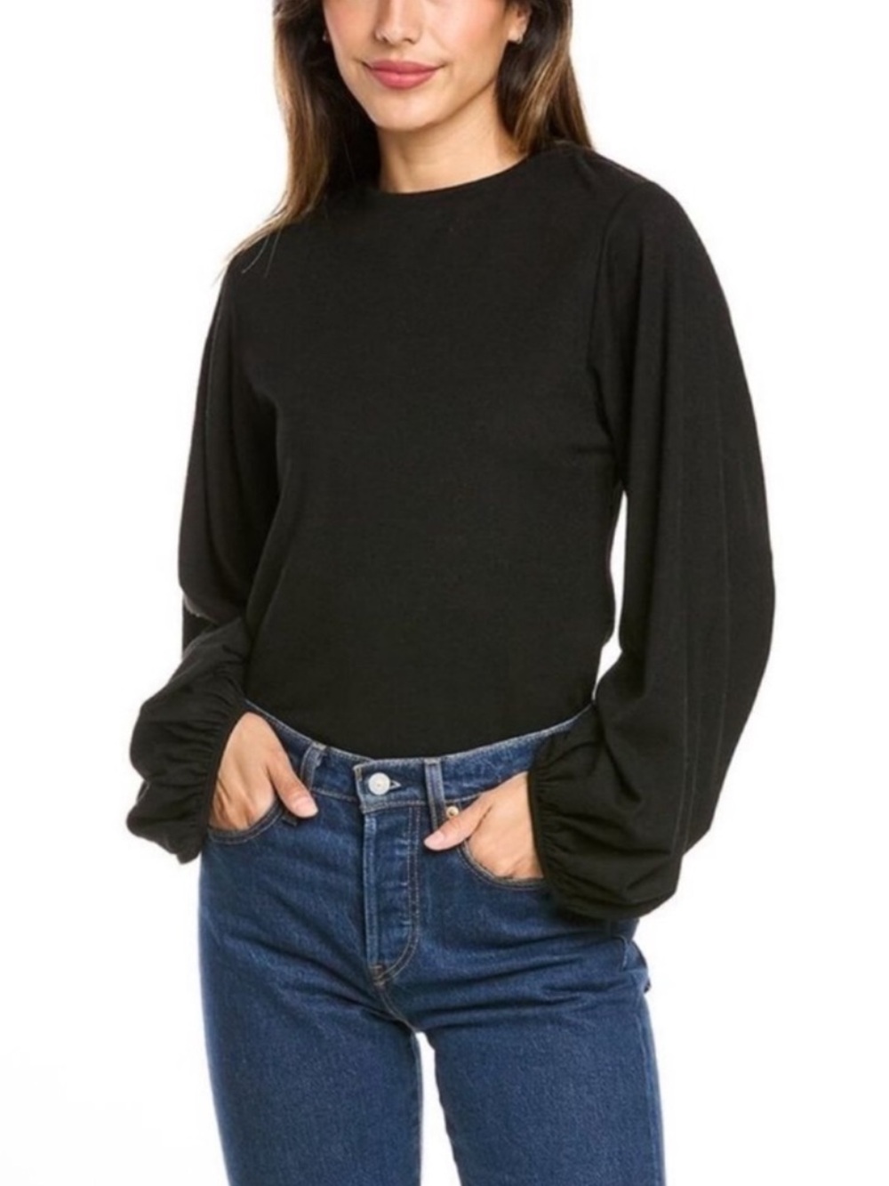 Vince Black Puff Sleeve Wool-Blend Blouse Size XS Top Minimalist Neutral Office